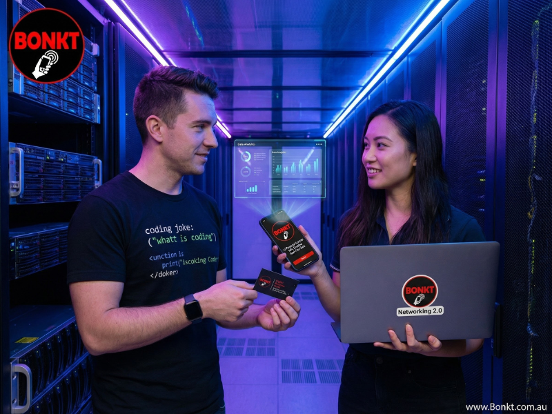 Tech Enthusiast Showcasing BONKT at Innovation Event
